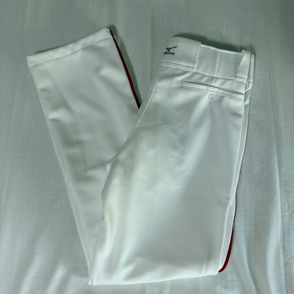 NWT Mizuno Pro White Baseball Pants Red Piping Mens Medium Performance Hemmed - Picture 7 of 7